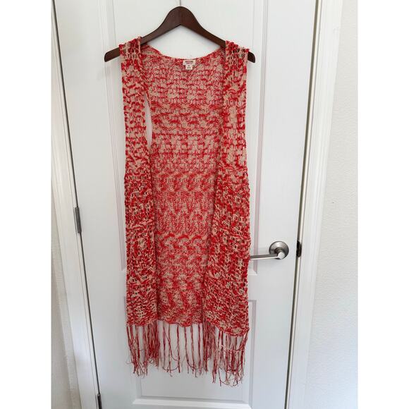 Mossimo Duster Cardigan Crochet Open Front Knit Fringe Women’s XL Boho Hippie - Picture 1 of 7